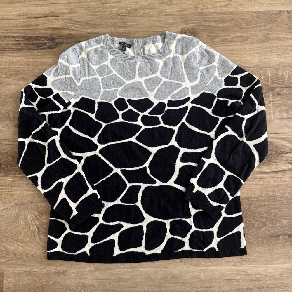 Talbots Woman Sweater  Size XL Animal Print Color Block Cotton Rayon Nylon